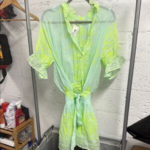 Vibrant Green Sheer Dress Juliet Dunn - NWT - Button Down - Size 2